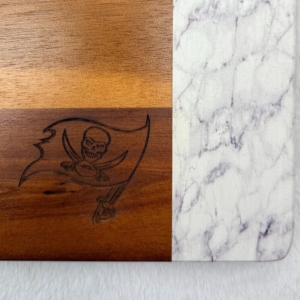 Acacia Cutting & Serving Board w/Faux Marble NFL Tampa Bay Buccaneers Logo
